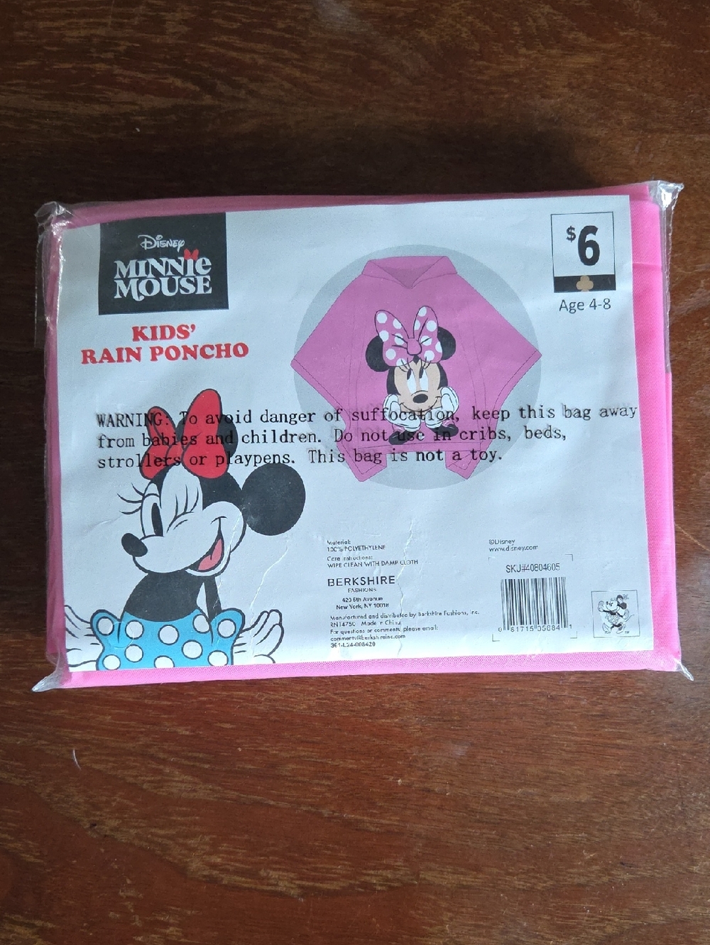 Disney Minnie Mouse Pink Kids' Rain Poncho with Polka Bow